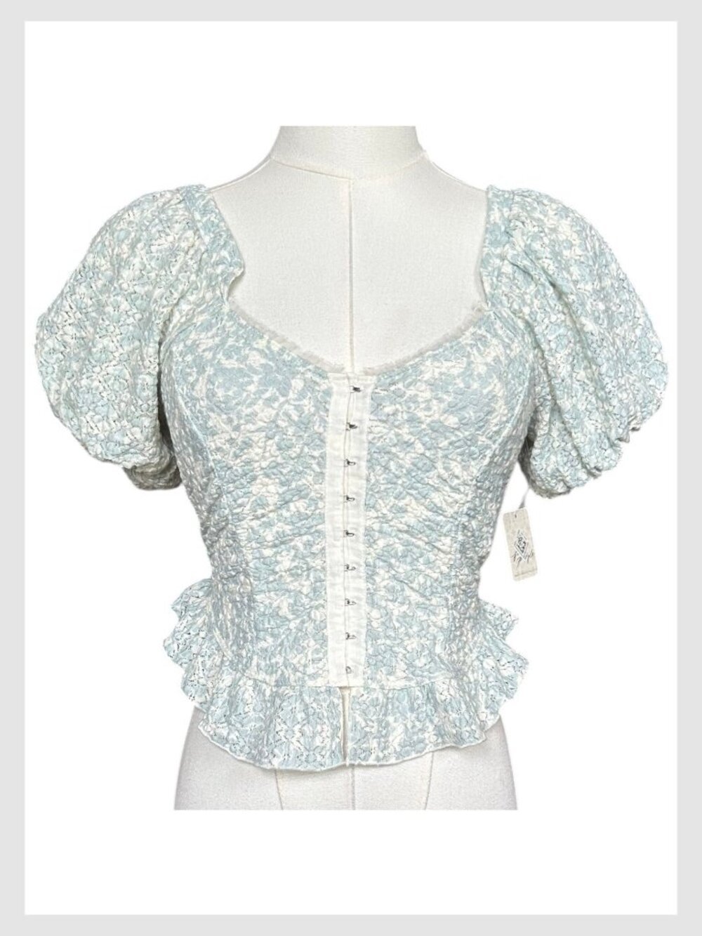 Free People Oh Baby Top Light Blue Floral Puff Sleeve XS